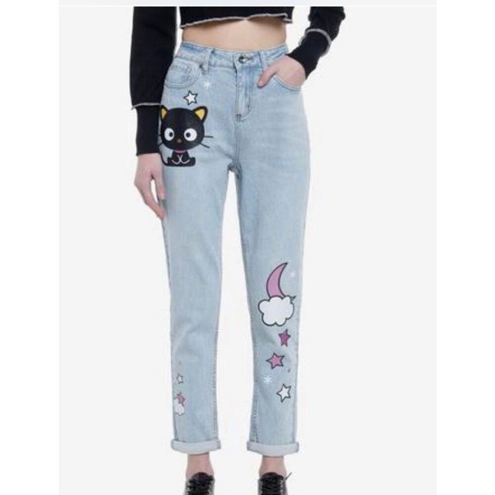 Hot Topic woman’s 18 Chococat Celestial Mom skinny Jeans denim graphics Sanrio